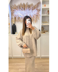 Ensemble jupe en maille beige