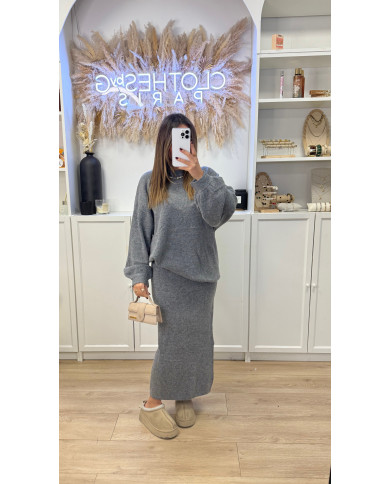 Ensemble jupe maille gris