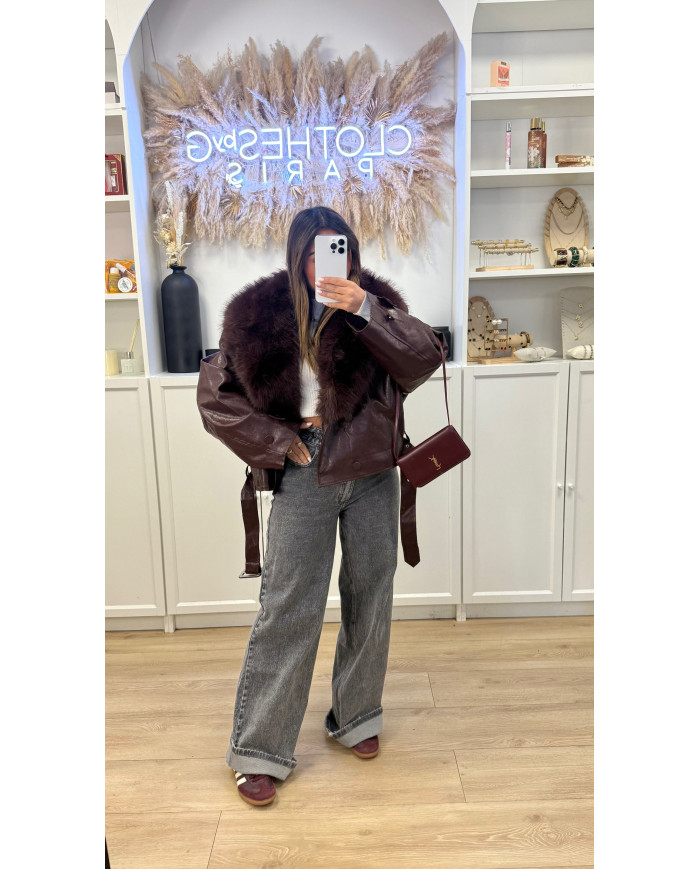 Veste Simili Size Fourrure Bordeaux