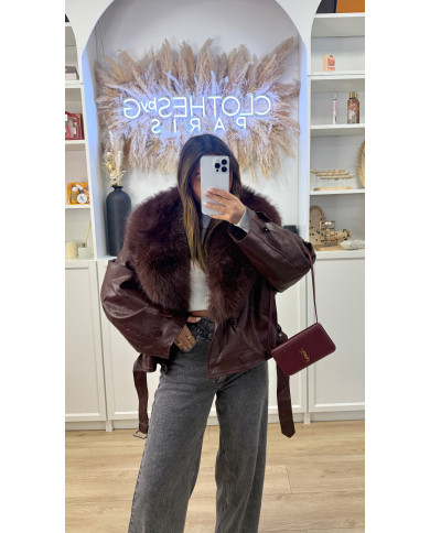 Veste Simili Size Fourrure Bordeaux