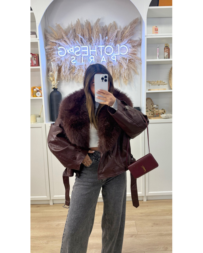 Veste Simili Size Fourrure Bordeaux