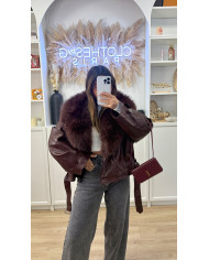 Veste Simili Size Fourrure Bordeaux