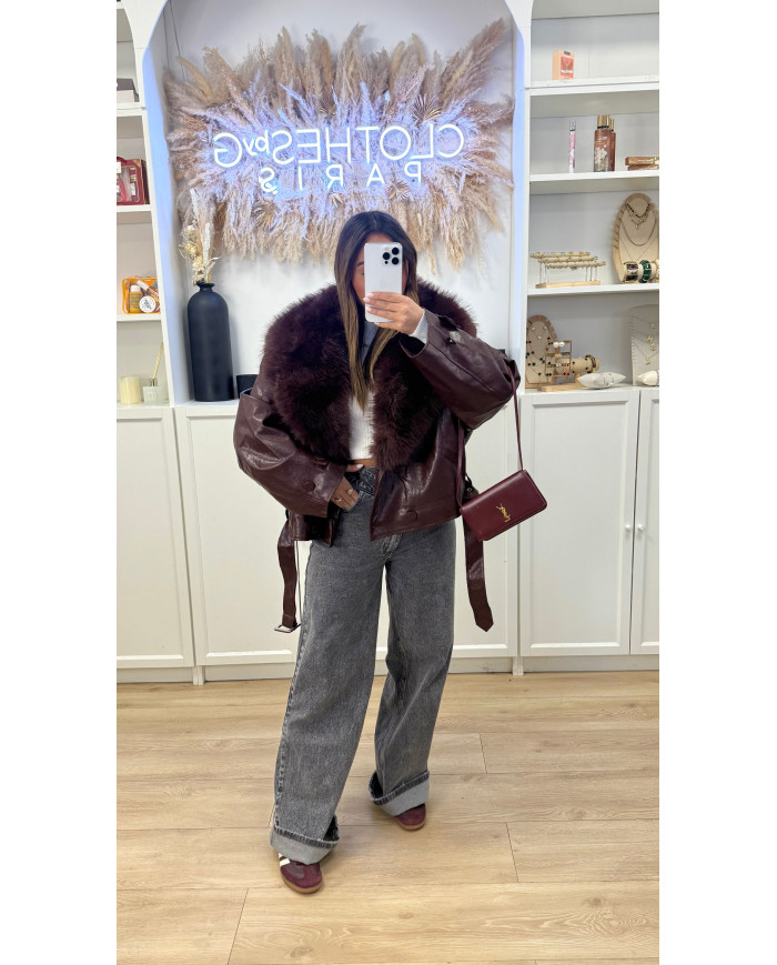 Veste Simili Size Fourrure Bordeaux