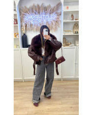 Veste Simili Size Fourrure Bordeaux