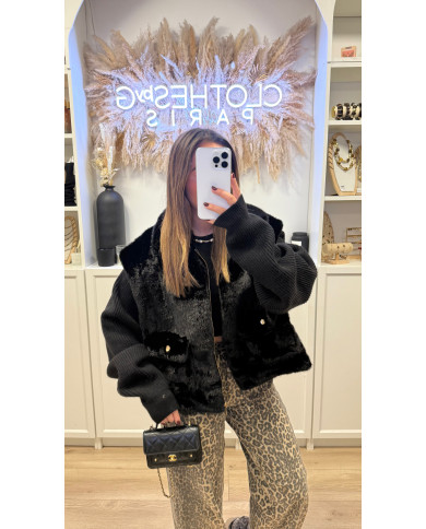 Veste Gilet fourrure Noir