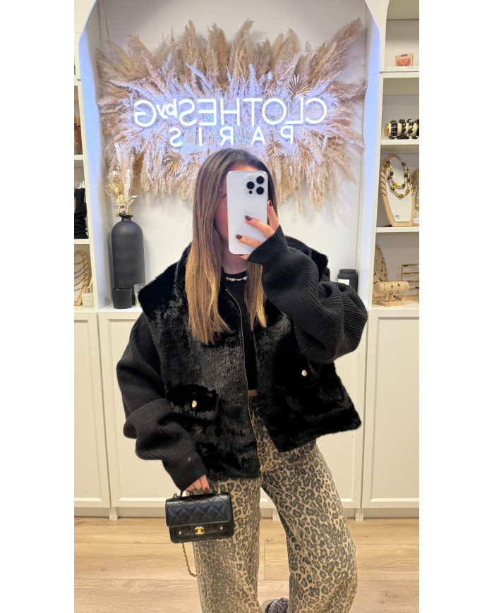 Veste Gilet fourrure Noir