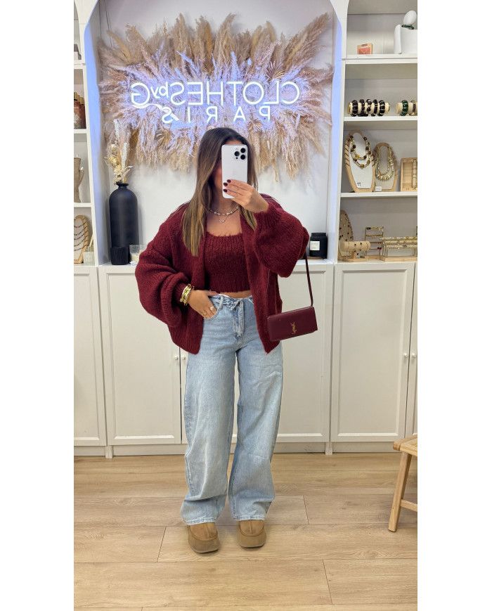 Cardigan Loose 2pièces Bordeaux