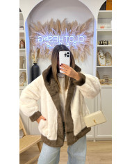 Veste Fourrure Bicolore à capuche beige & marron