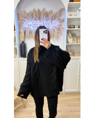 Pull Maille noir Oversize Torsadé