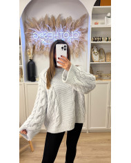 Pull Maille noir Oversize Torsadé