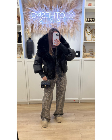 Doudoune noir Col fourrure