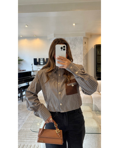 Chemise à carreaux détails Camel