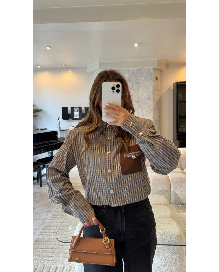 Chemise à carreaux détails Camel