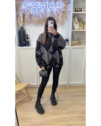 Sweat Lossange Polaire Gris & Noir