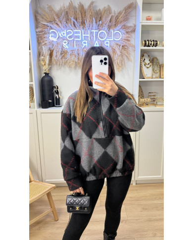 Sweat Lossange Polaire Gris & Noir