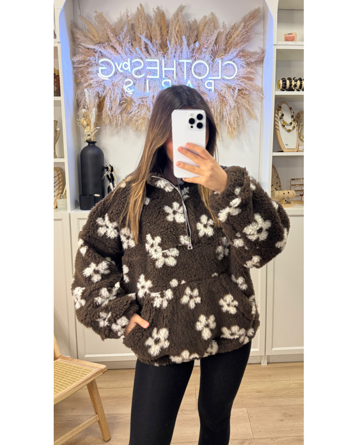Veste Pilou Choco à fleurs