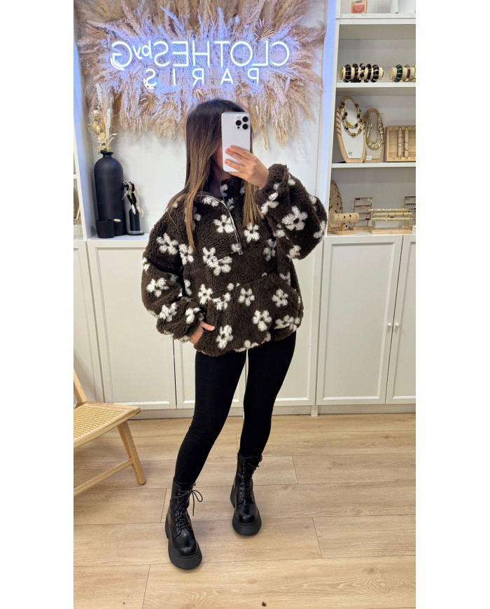 Veste Pilou Choco à fleurs