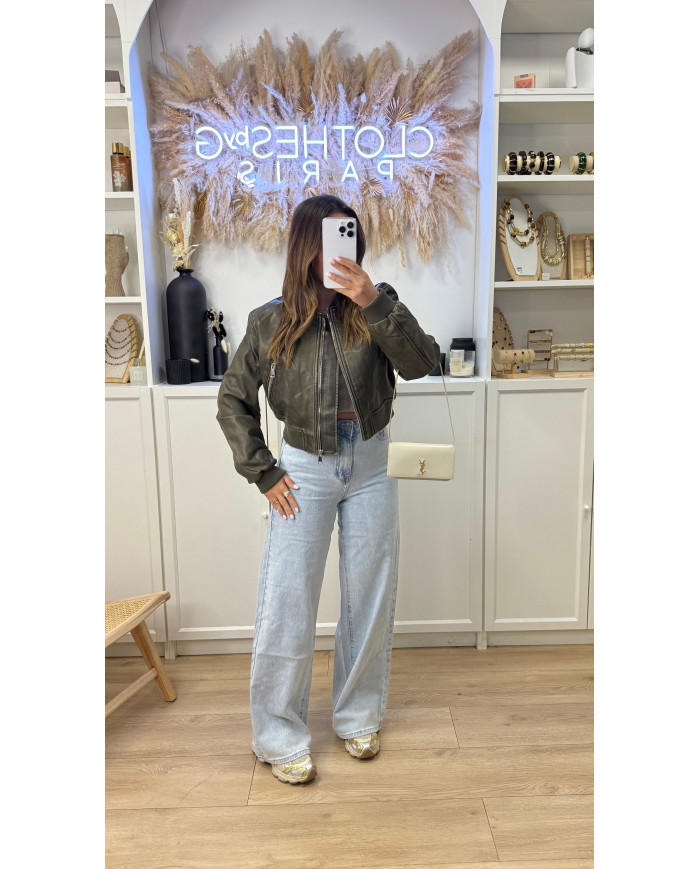 Bombers Court Simili délavé Kaki