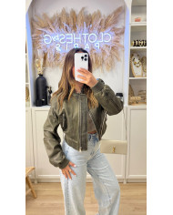 Bombers Court Simili délavé Kaki