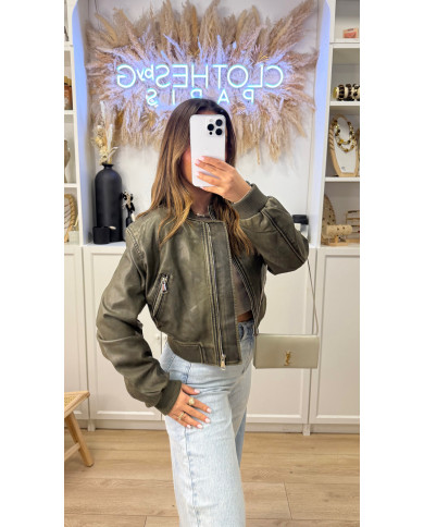 Bombers Court Simili délavé Kaki