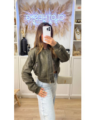 Bombers Court Simili délavé Kaki