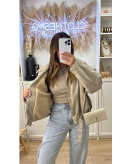 Veste Aviateur Velours & Moumoute Beige