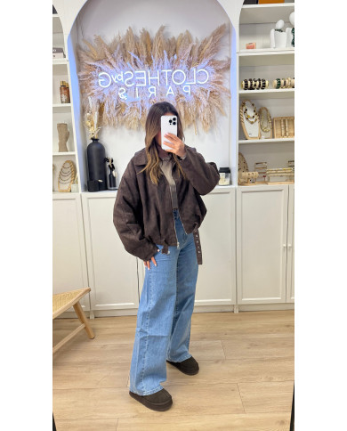 Veste Aviateur Velours & Moumoute Marron