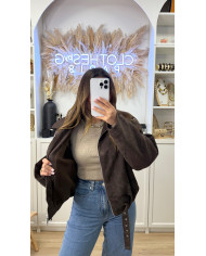 Veste Aviateur Velours & Moumoute Marron