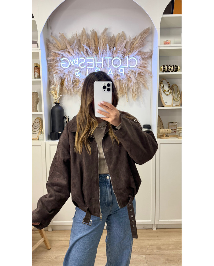 Veste Aviateur Velours & Moumoute Marron