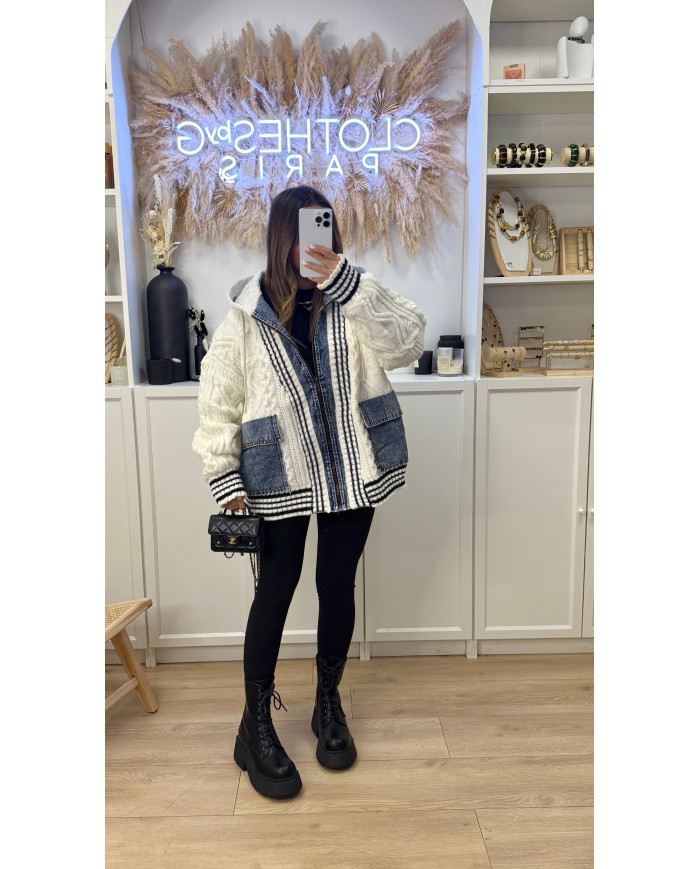 Veste Gilet épaisse à capuche Bimatiere Blanche & Jean