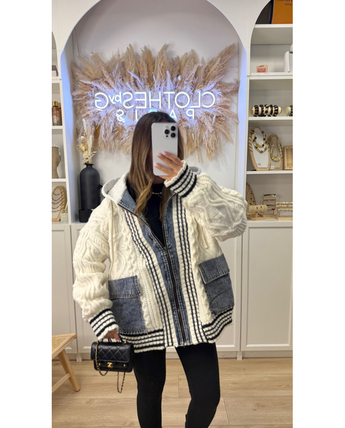 Veste Gilet épaisse à capuche Bimatiere Blanche & Jean