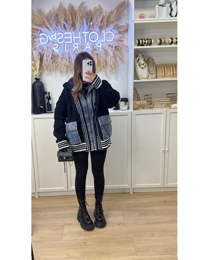 Veste Gilet épaisse à capuche Bimatiere Noir & Jean