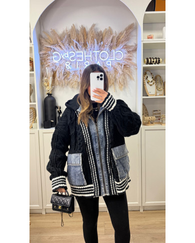 Veste Gilet épaisse à capuche Bimatiere Noir & Jean