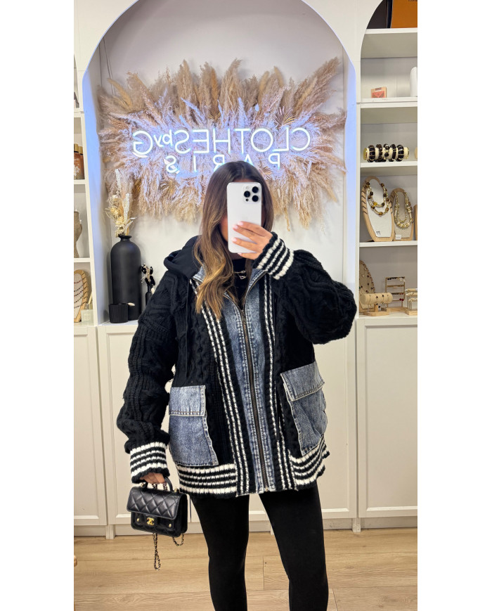 Veste Gilet épaisse à capuche Bimatiere Noir & Jean