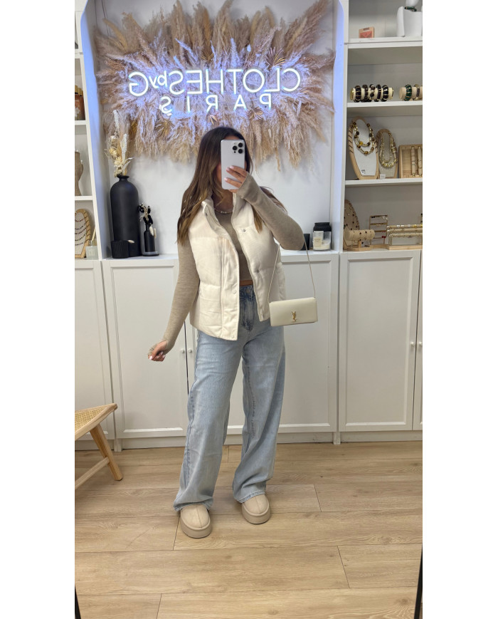 Mini Doudoune sans manches velours beige