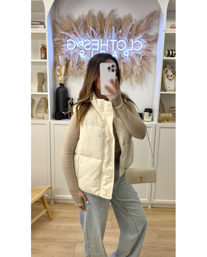 Mini Doudoune sans manches velours beige