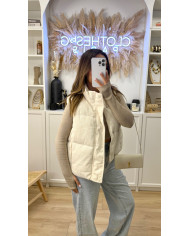 Mini Doudoune sans manches velours beige