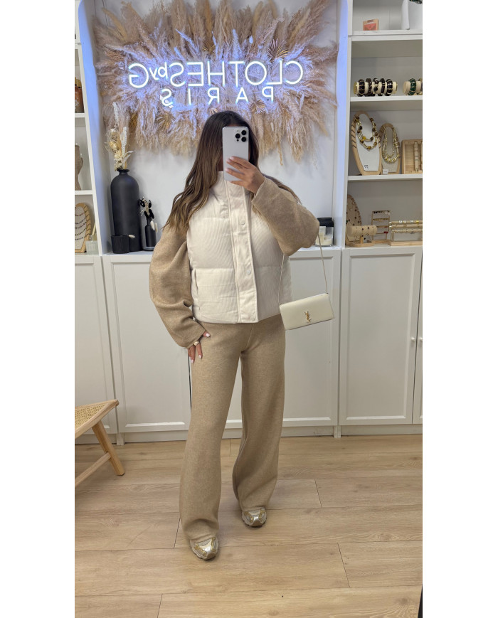 Mini Doudoune sans manches velours beige