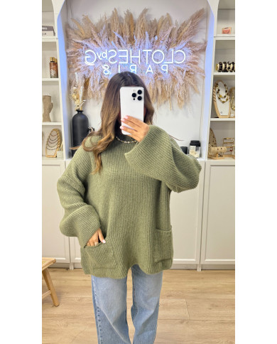 Pull cocon Oversize 2poches Kaki