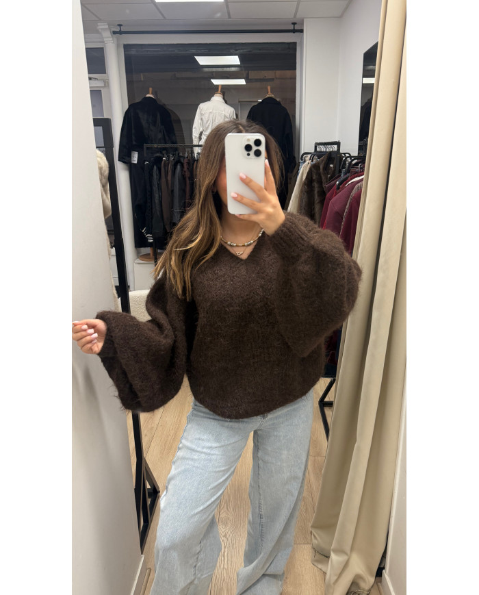 Pull V Laine Choco