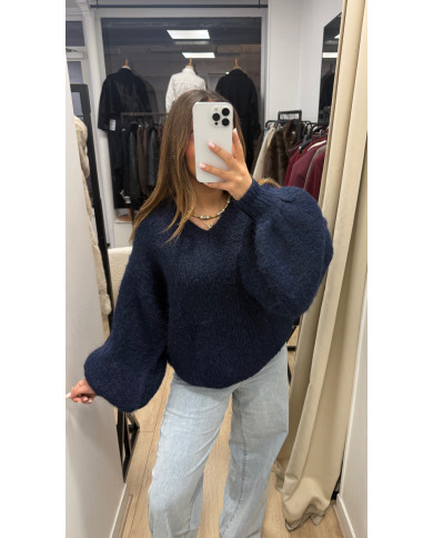 Pull V Laine Bleu Marine