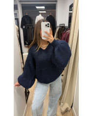 Pull V Laine Bleu Marine