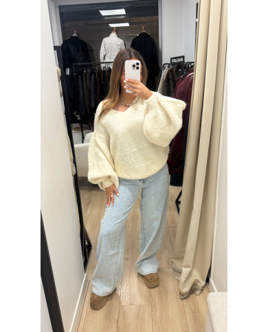 Pull V Laine Écru