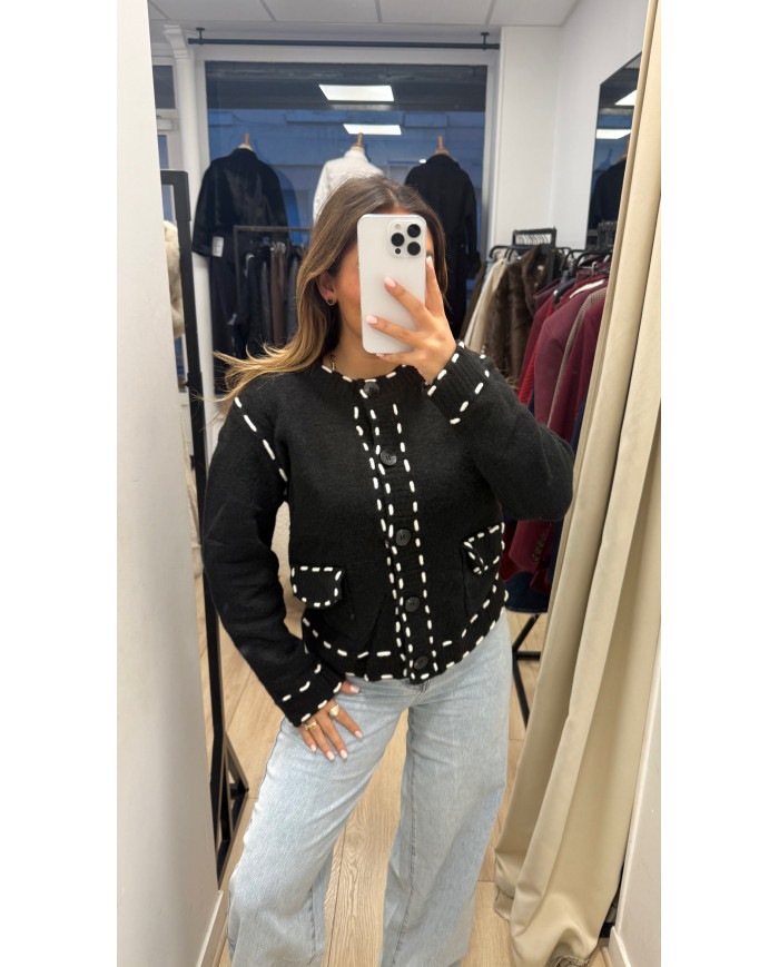 Cardigan Surpiqûres Noir