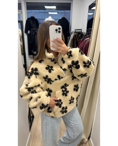 Veste Pilou fleurs Beige