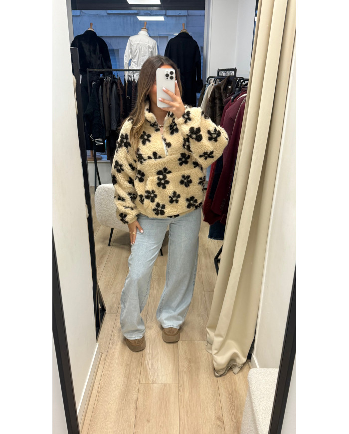 Veste Pilou fleurs Beige