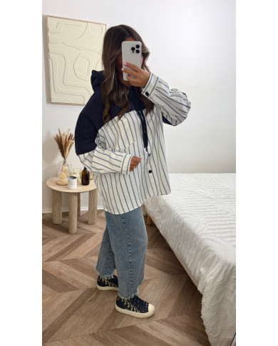 Sweat à capuche bi matière Bleu marine