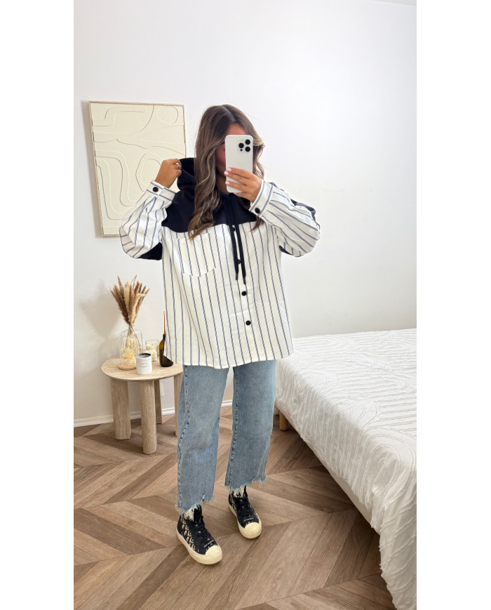 Sweat à capuche bi matière Bleu marine