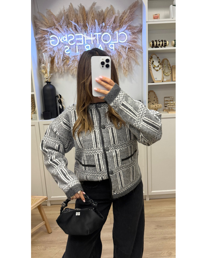 Cardigan Magge Rayé gris
