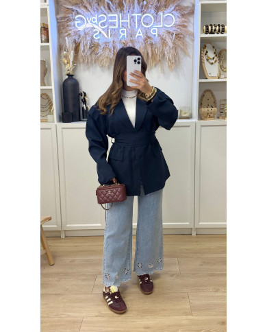 Jean Droit Broderie Bleu